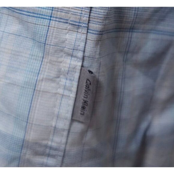 Calvin Klein Mens Medium Blue Plaid Liquid Cotton Long Sleeve Button-up Shirt - Picture 6 of 11